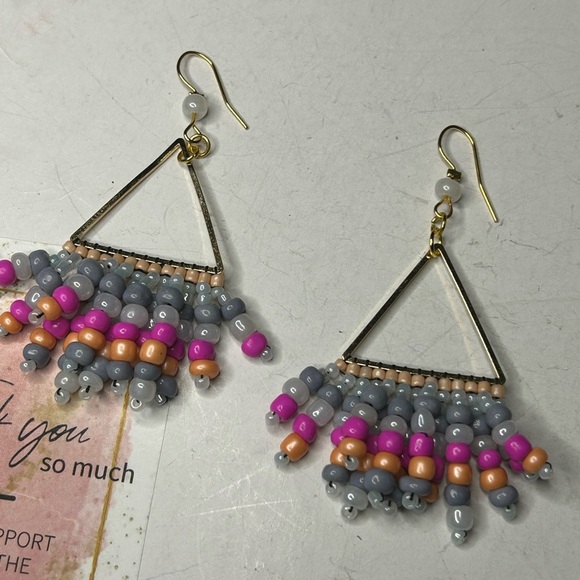 Vibrant Beaded Triangle Earrings - Picture 3 of 3